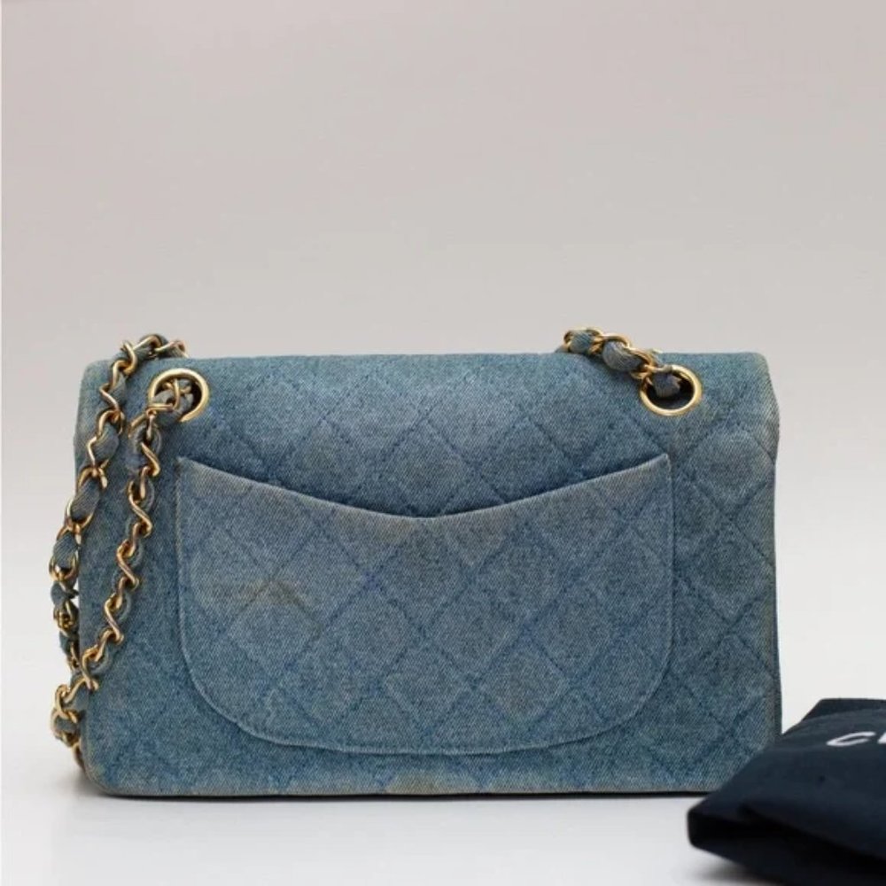 VTG CHANEL 1992 CLASSIC DENIM MEDIUM FLAP BAG PURSE CC TURN LOCK 24k - Picture 12 of 13